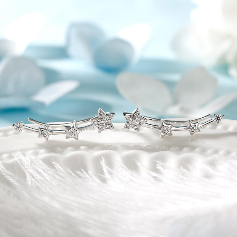 جوليا أقراط المتسلقة الفضة الإسترليني مع نجوم