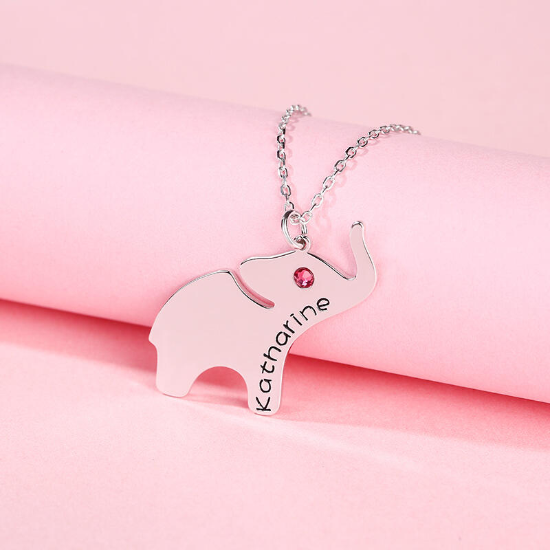 Jeulia Elephant Engraved Necklace with Birthstone Sterling Silver