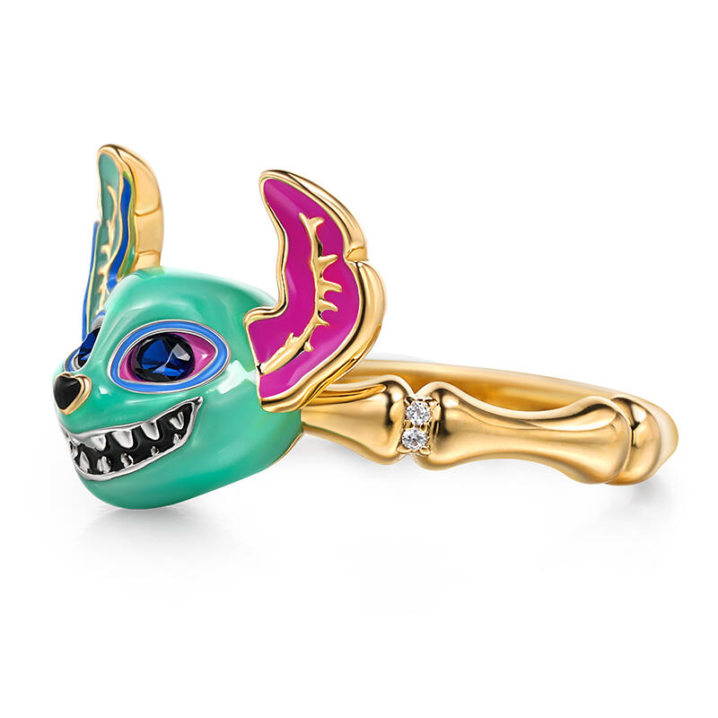 Jeulia "Colorful Dog" Enamel Sterling Silver Ring