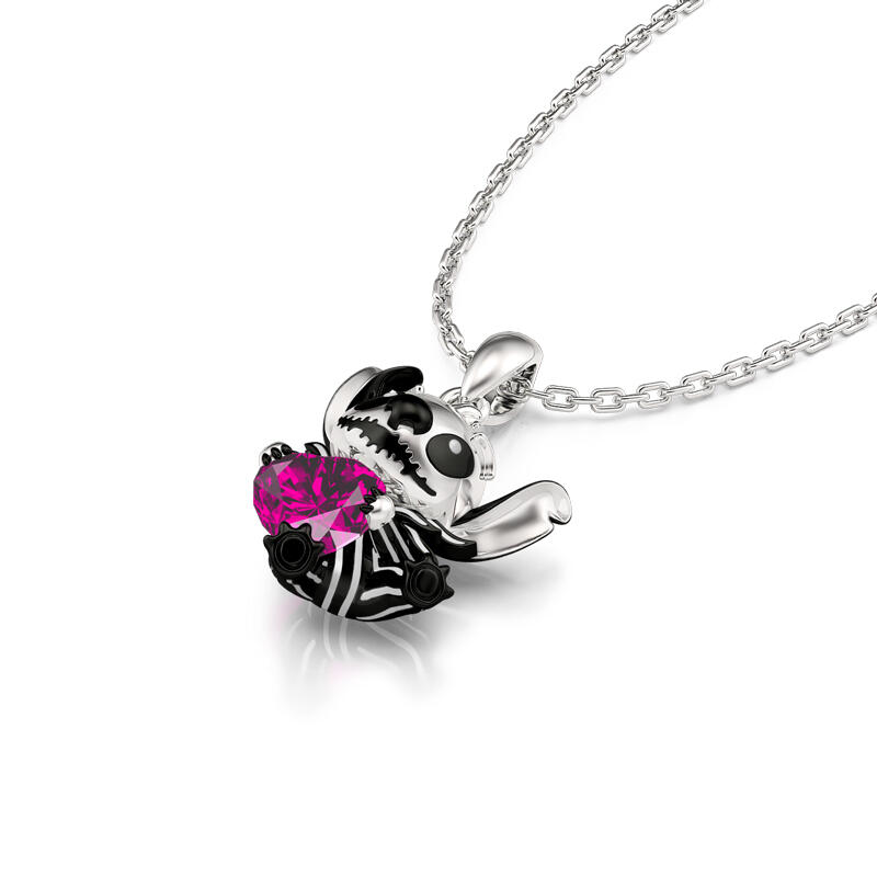 Jeulia Hug Me Collar Adorable Pequeño Monstruo de Plata de Ley con Corte Corazón