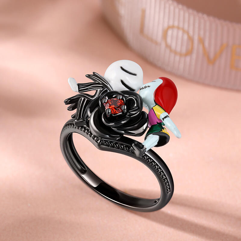 Jeulia "Magical Love" Skull Couple Enamel Sterling Silver Ring