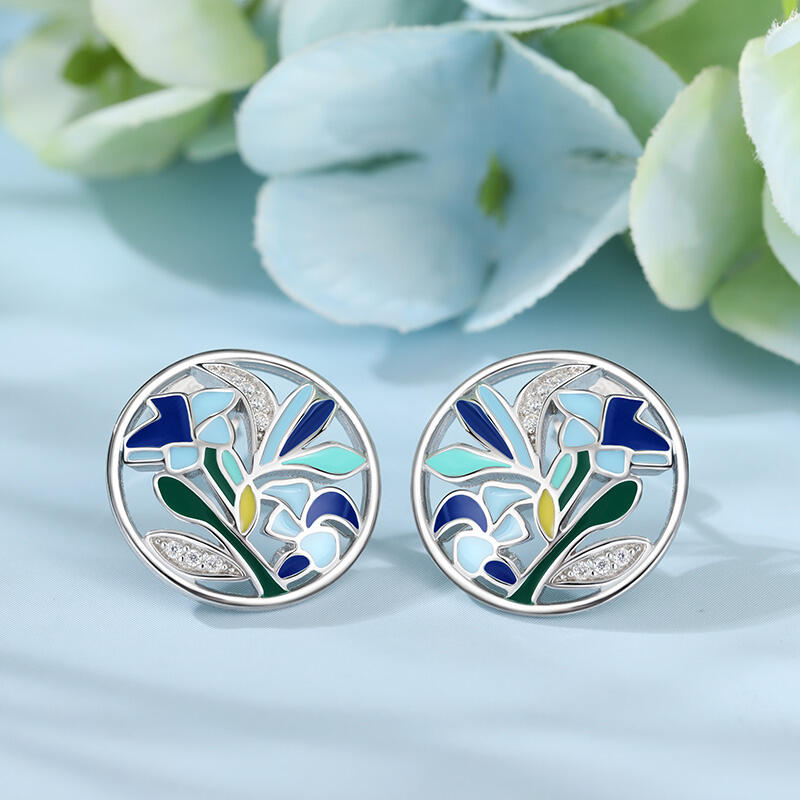 Jeulia Brincos femininos em prata de lei com esmalte redondo em forma de flor