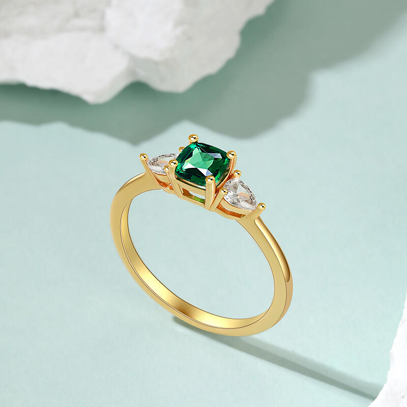 Classic Three Stone Engagement Ring Cushion Cut Sterling Silver