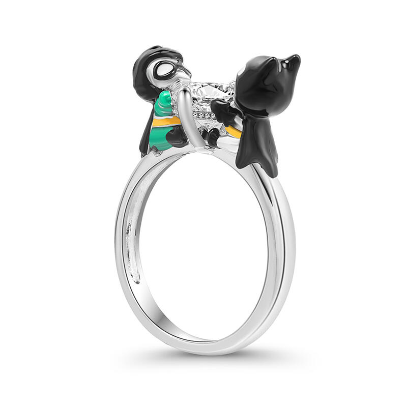 Jeulia Hug Me "Knight and Tech" Anime Ring Round Cut Sterling Silver