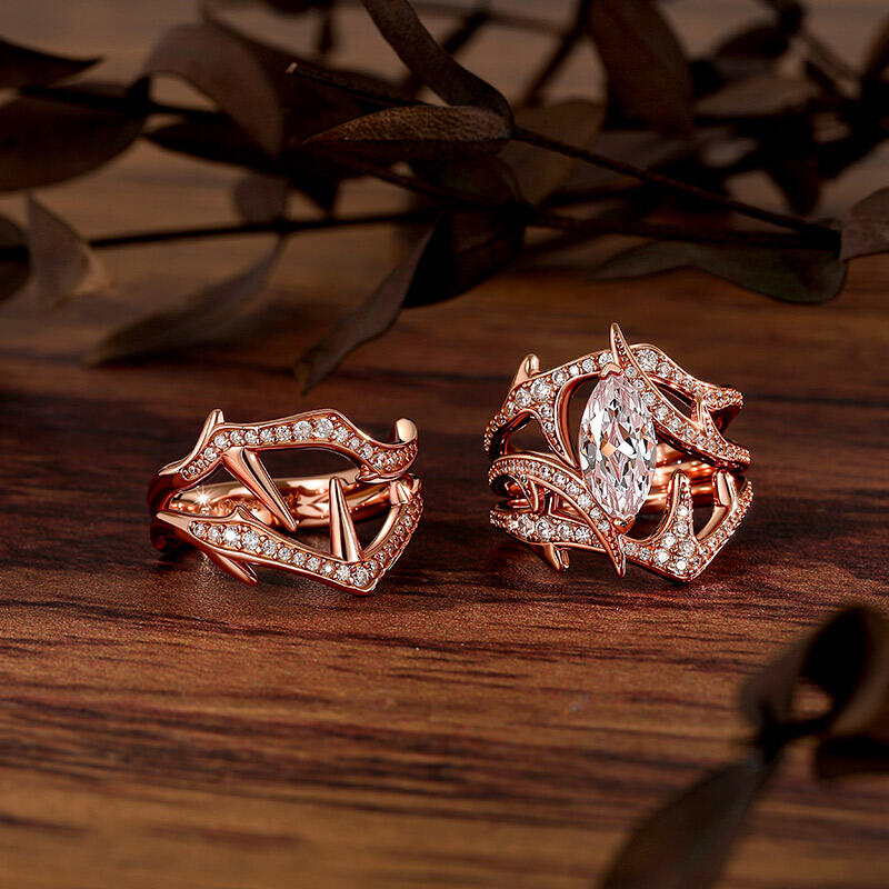 Jeulia x Leyla Thorn Bush Women Rose Gold Ring Set