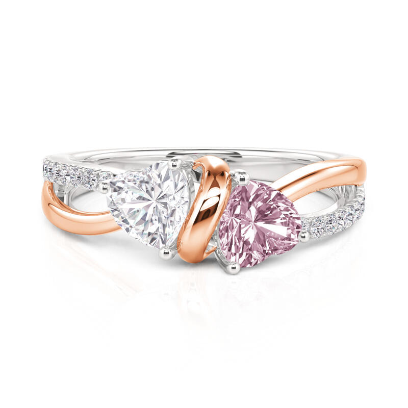 Jeulia Amore Custom Ribbon Twisted Two Tone Heart Engagement Ring