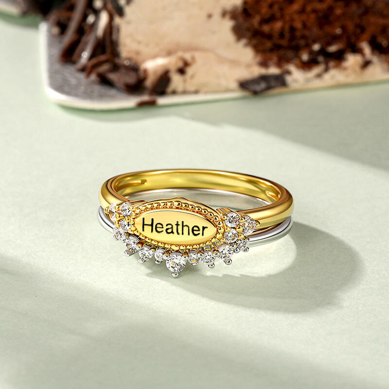 Jeulia Everyday Two Tone Custom Name Beaded Ring Set