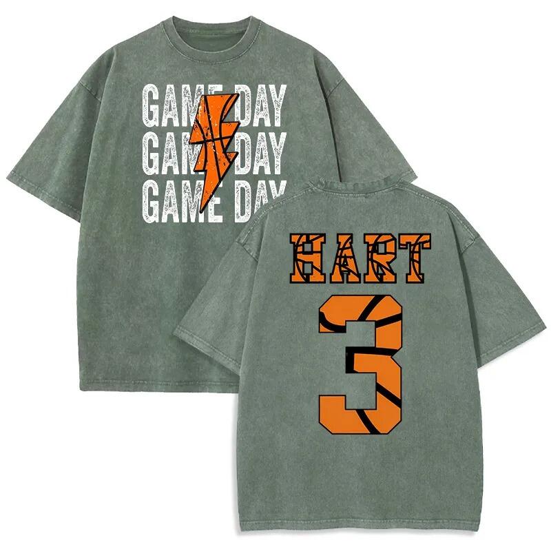 Personalized Washed T-shirt Game Day Custom Basketball Elements Font Design Gift for Sports Lovers