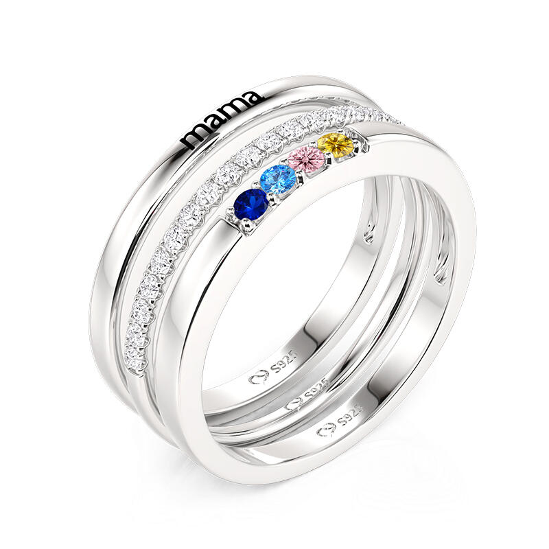 Jeulia Custom Engraved Name Four Birthstone Ring Set 3PCS