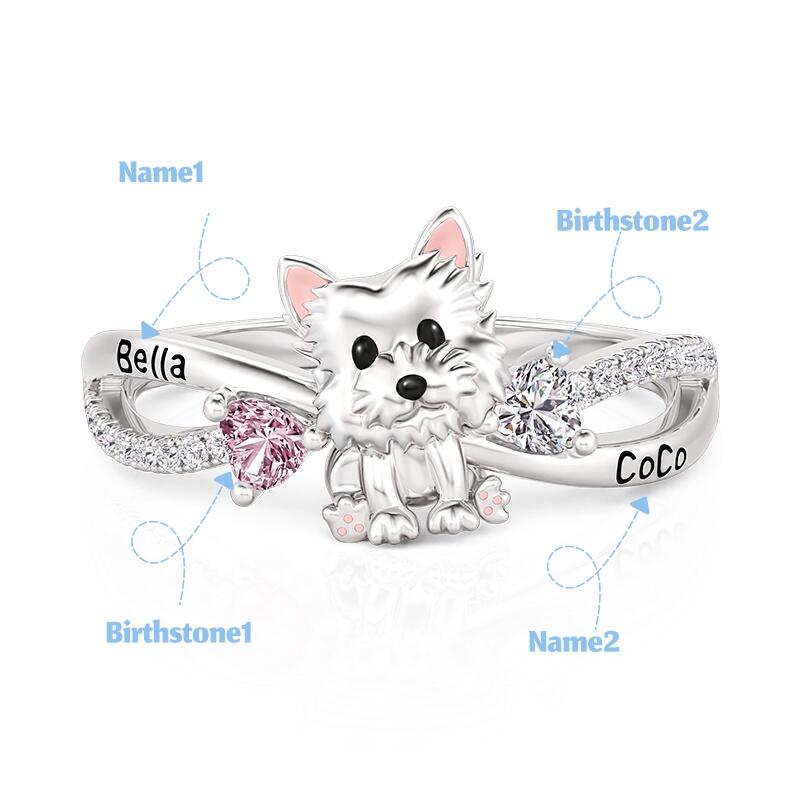 Jeulia Petland Bague Pierre de Naissance Gravée West Highland White Terrier