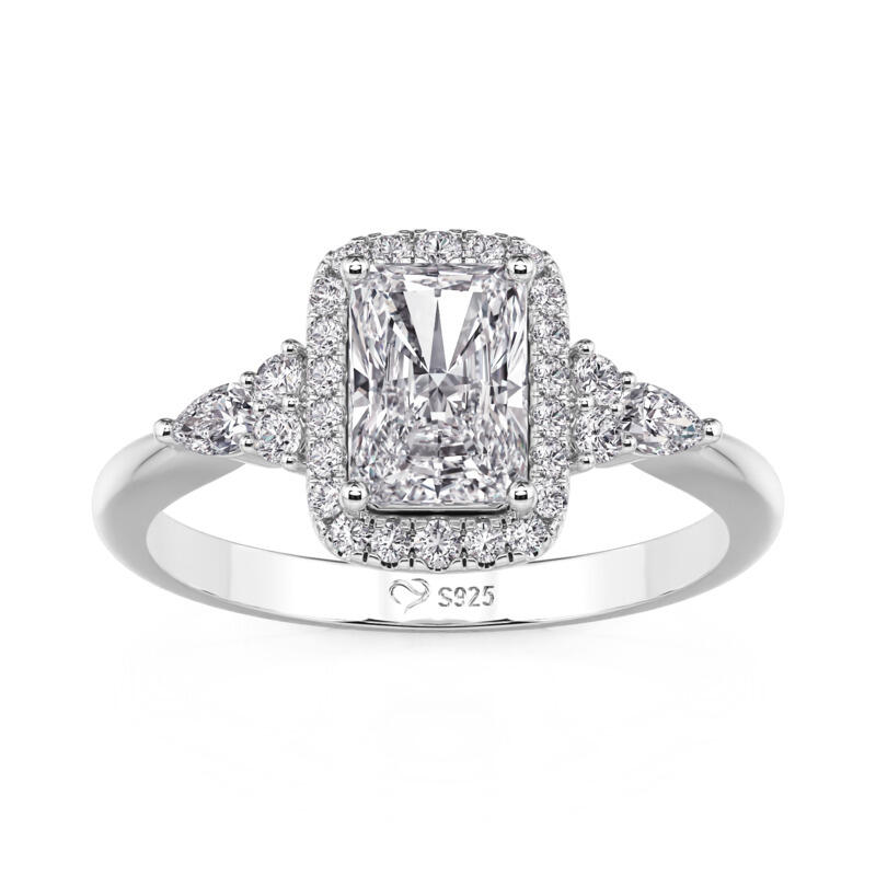 Jeullia Three Stone Radiant Cut Halo Engagement Ring