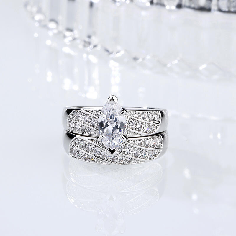 Jeulia Marquise Cut Sterling Silver Ring Set