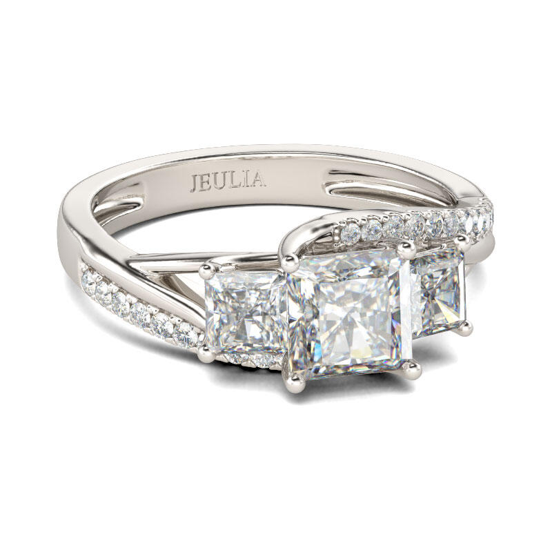 Jeulia Three Stone Princess Cut Sterling Silver Ring