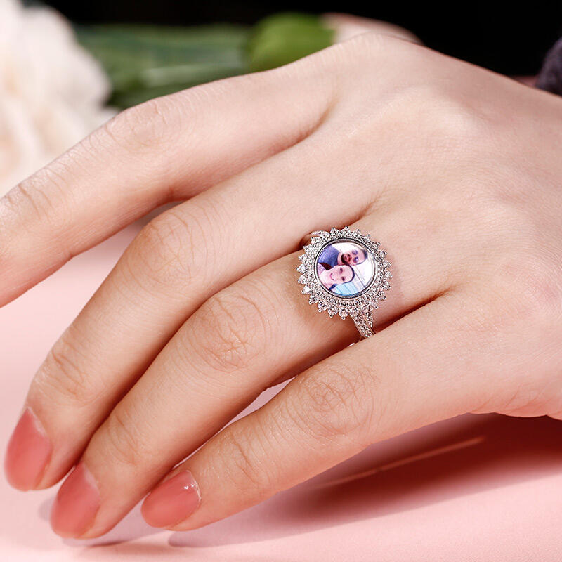 Jeulia "Timeless Romance" Sterling Silver Personalized Photo Ring