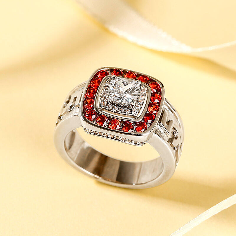 Jeulia Anillo personalizado de plata de ley con doble halo de corte cojín