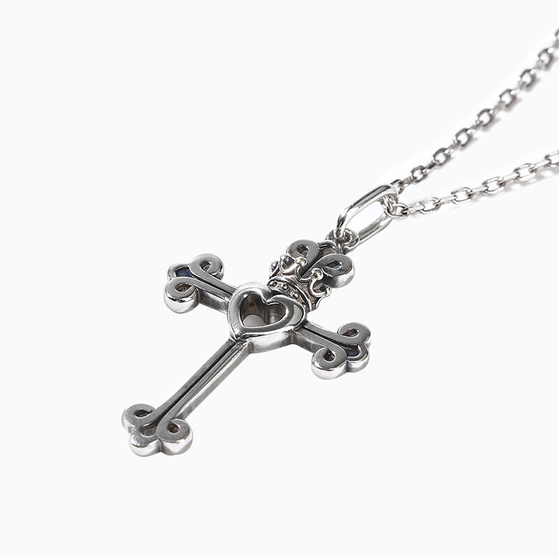 Jeulia "Heart & Crown" Cross Sterling Silver Necklace