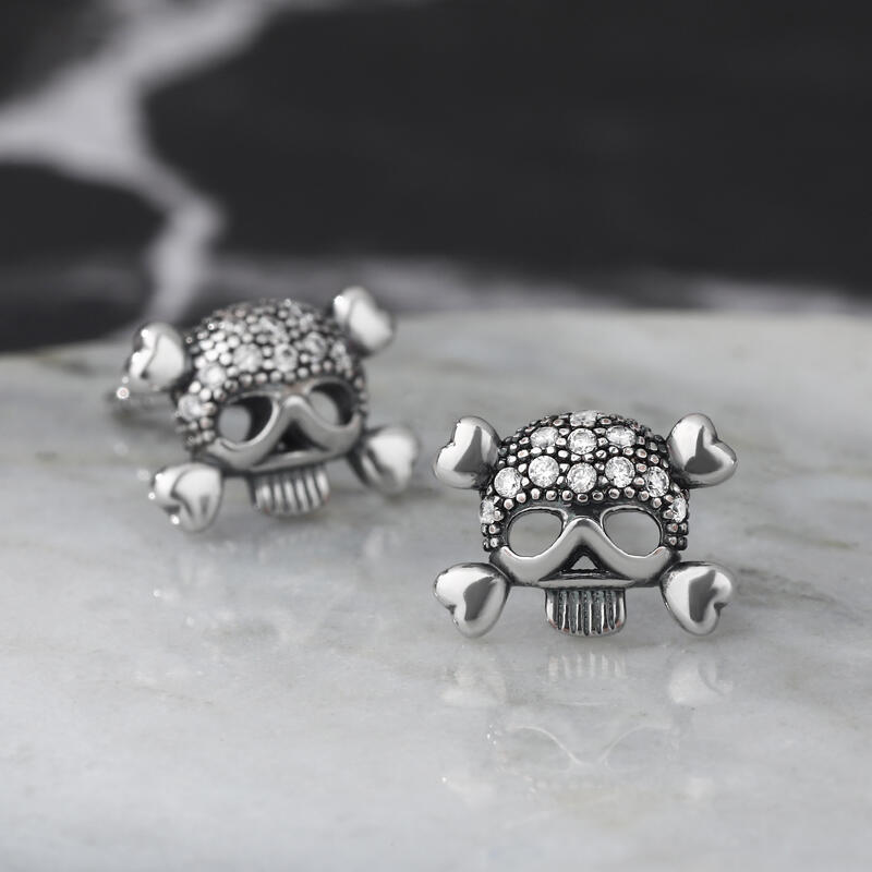 Jeulia "Skull and Bones" Sterling Silver Earrings