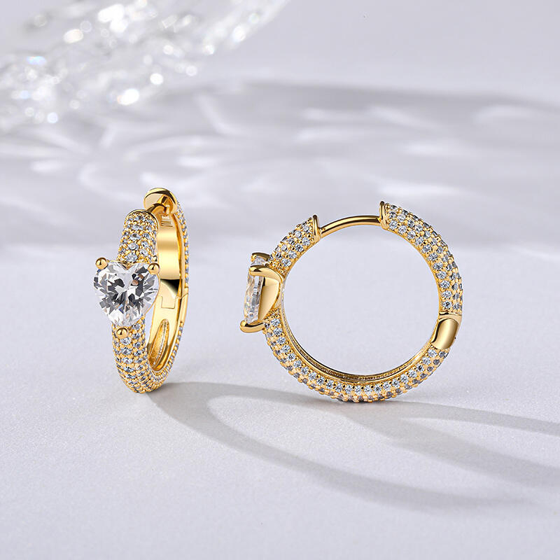 Jeulia Pendientes mujer de aro de plata de ley piedra corte corazón color oro