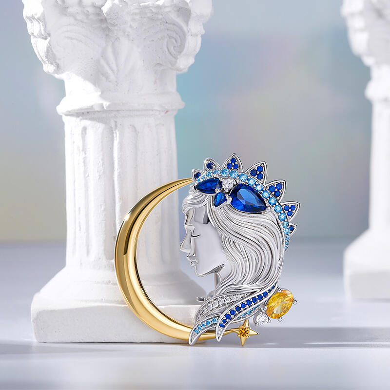 Jeulia Zodiac Sign Virgo with Moon Sterling Silver brooch