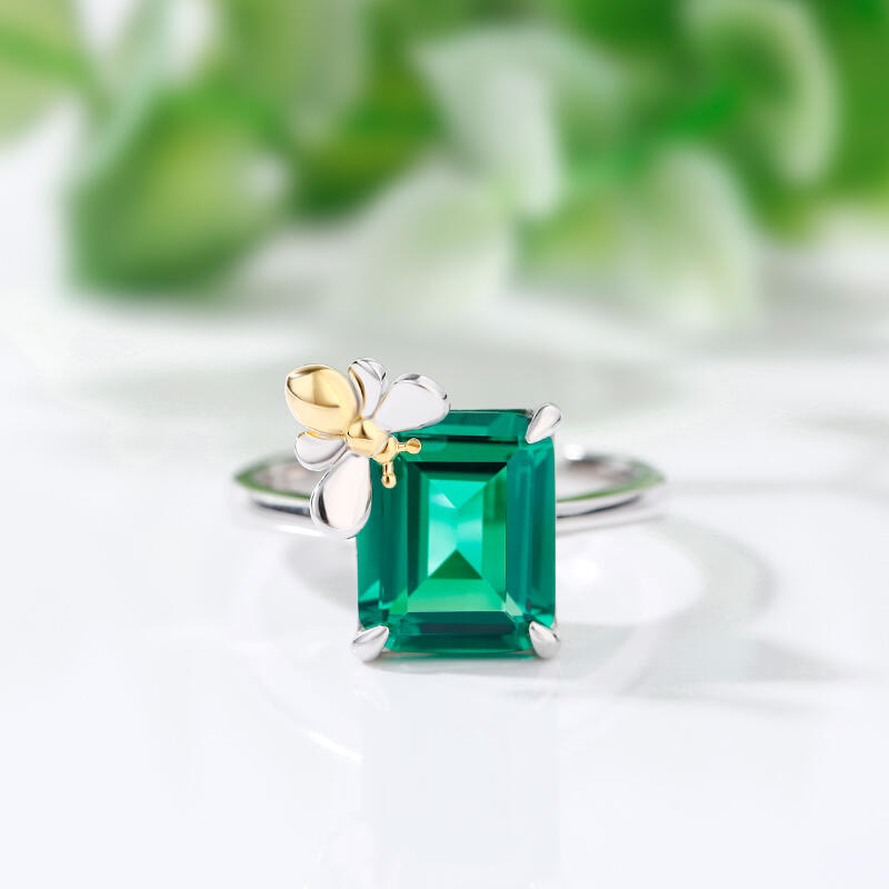 Jeulia "Honey Bee" Emerald Cut Sterling Silver Ring