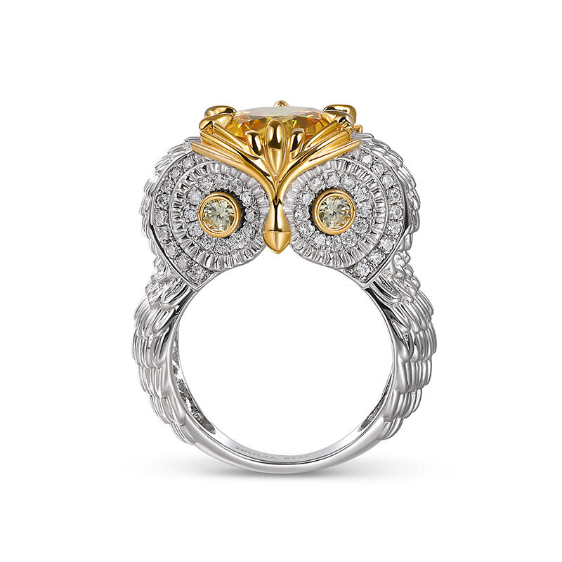 Jeulia Anillo De Búho Con Pluma De Talla De Redonda En Plata De Ley