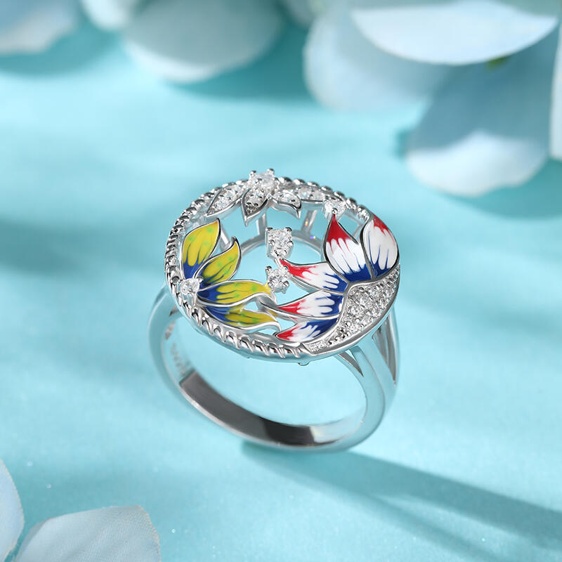 Jeulia "Peaceful" Flower Enamel Sterling Silver Ring
