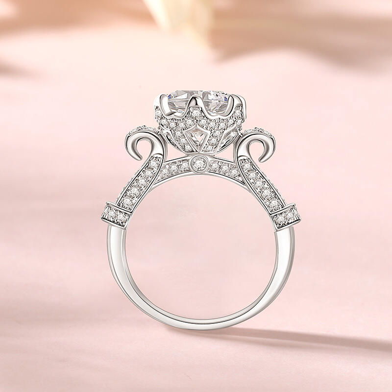 Jeulia Anel de noivado de corte redondo clássico em prata de lei