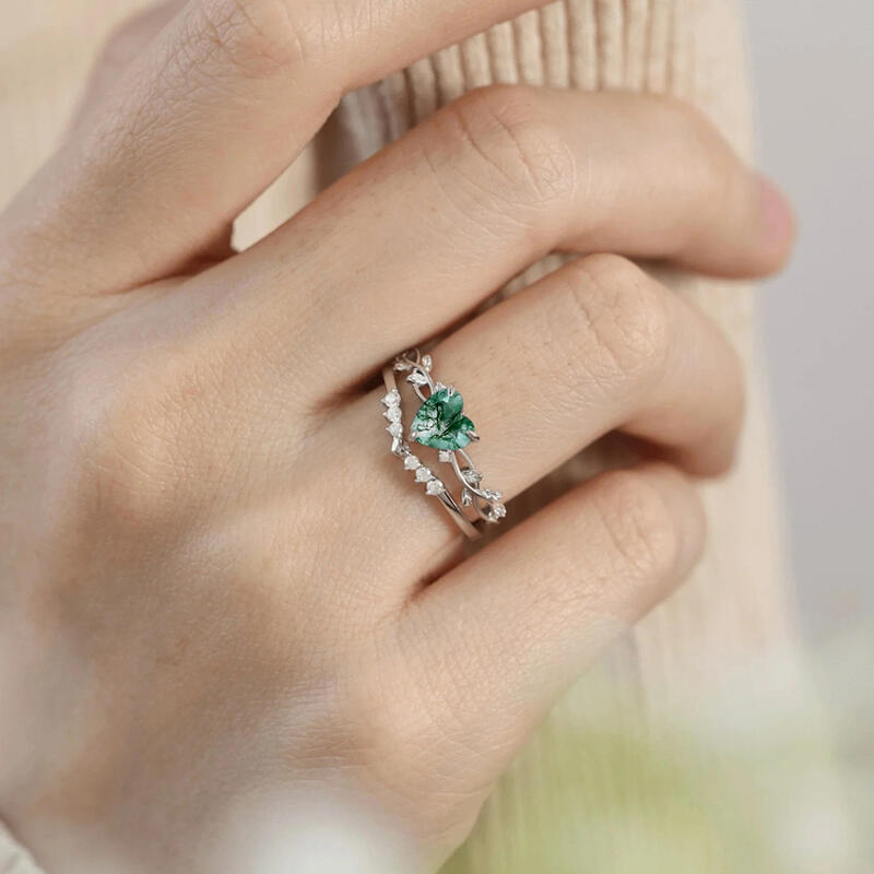 Jeulia Bague Cœur en Agate Mousse Inspirée par la Nature Classique