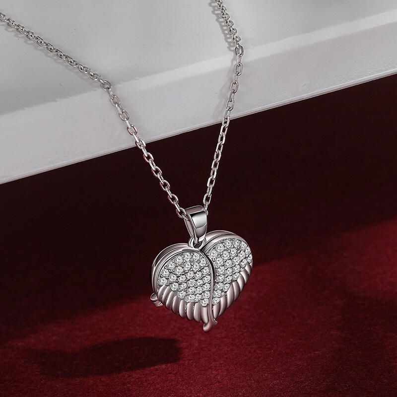 Jeulia Winged Personalized Heart Photo Locket Necklace