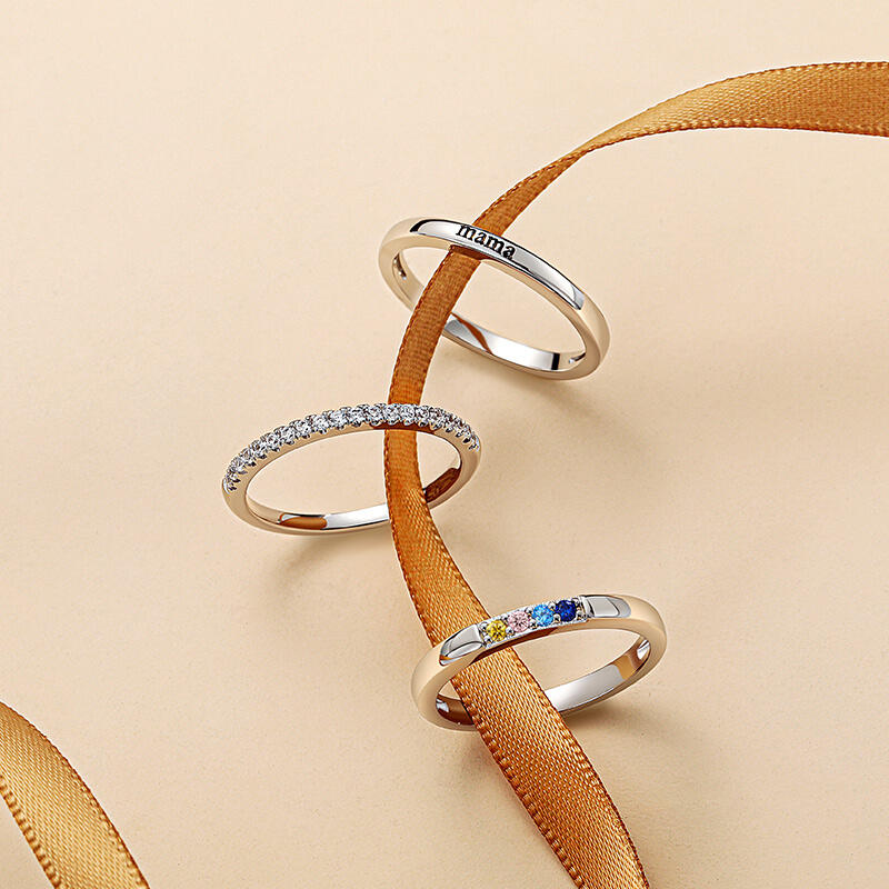 Jeulia Custom Engraved Name Four Birthstone Ring Set 3PCS