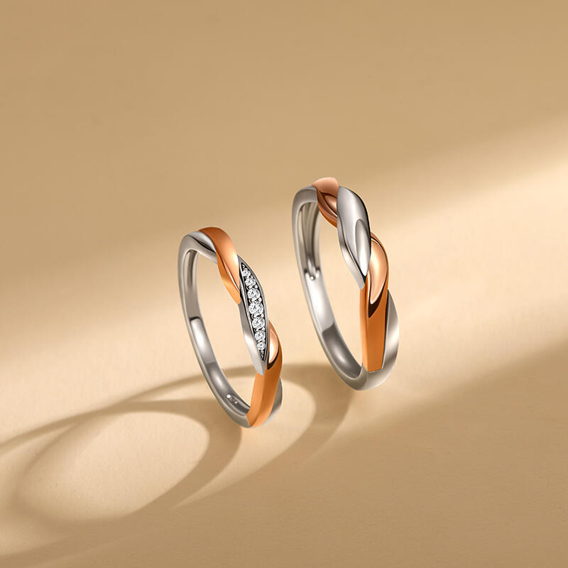 Jeulia Amore Juego de Anillos de Pareja Torcido Bicolor de Plata de Ley