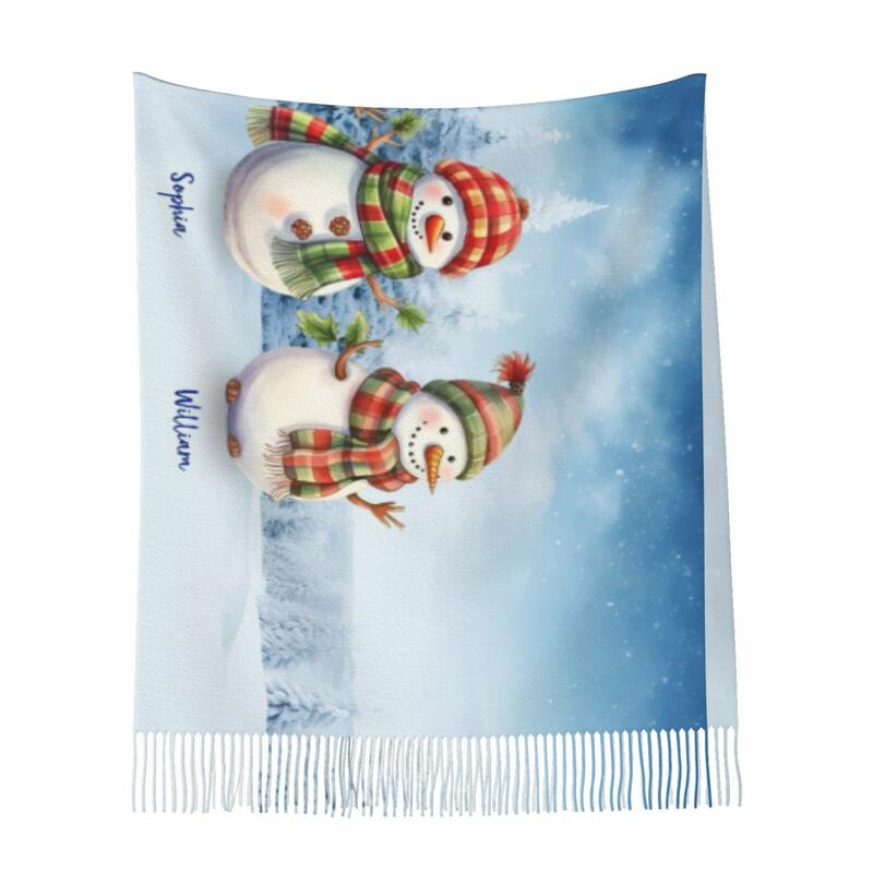 Écharpe personnalisée avec nom d'enfant écharpe mignonne avec bonhomme de neige cadeau de Noël pour la famille