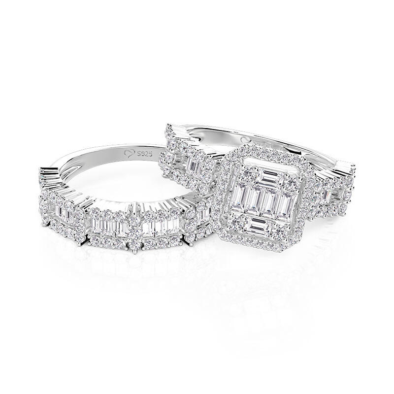 Jeulia Alianza Vintage Halo Multi-Piedras Corte Baguette 2 Piezas