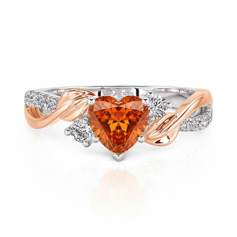 Jeulia Amore Two Tone Custom Leaf Heart Birthstone Ring