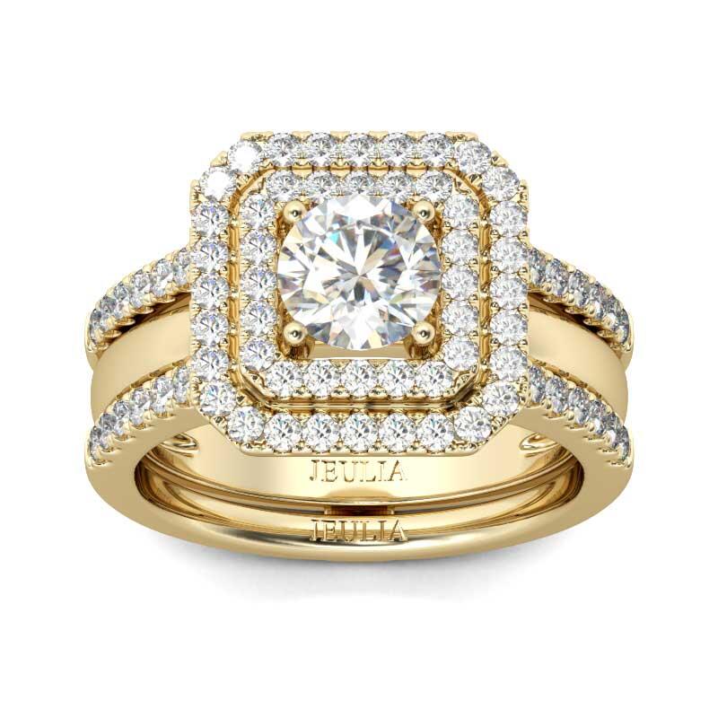 Jeulia Podwójne Aureola Okrągłe Cięcie Zestaw Pierścionków Srebrnych