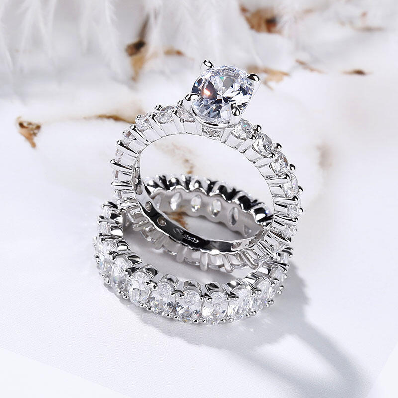 Jeulia Oval Cut Eternity Sterling Silver Ring Set