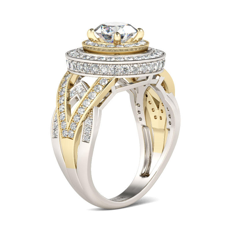 Jeulia Anillo De Talla De Dos Tonos Halos Rerondas En Plata De Ley