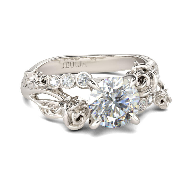 Jeulia Rose Design Round Cut Sterling Silver Ring