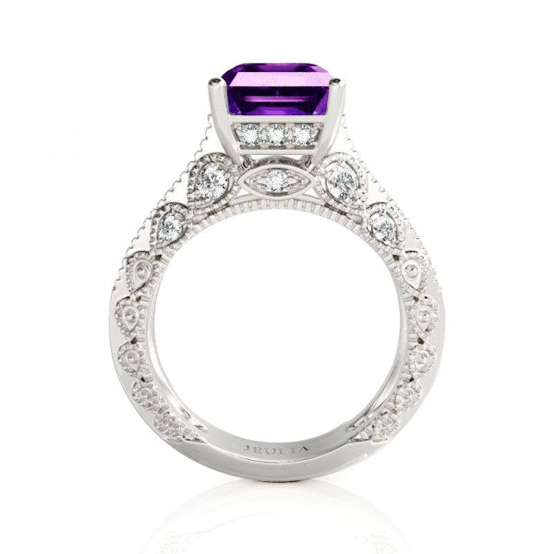 Jeulia Vintage Emerald Cut Sterling Silver Ring