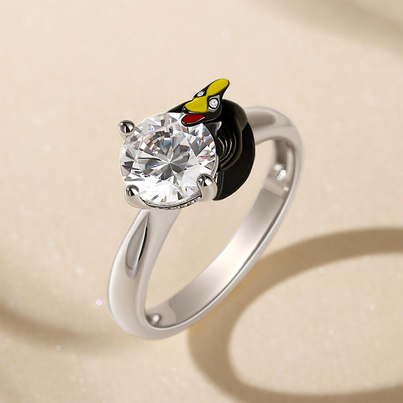 Jeulia Hug Me "Dinosaur Cousin" Pterodactyl Round Cut Sterling Silver Ring