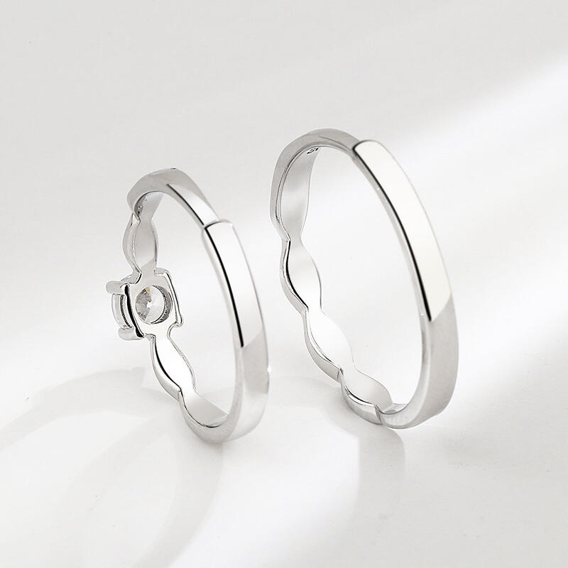 Jeulia Classic Sterling Silver Adjustable Couple Rings