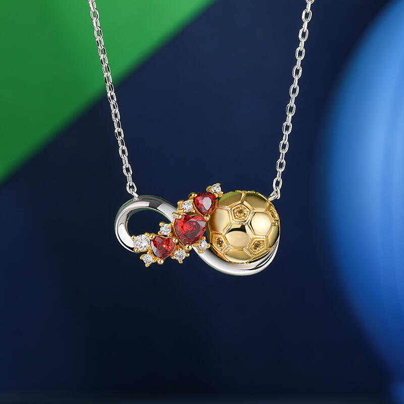 Jeulia Collar infinito de plata de ley con diseño de corazón rojo de fútbol