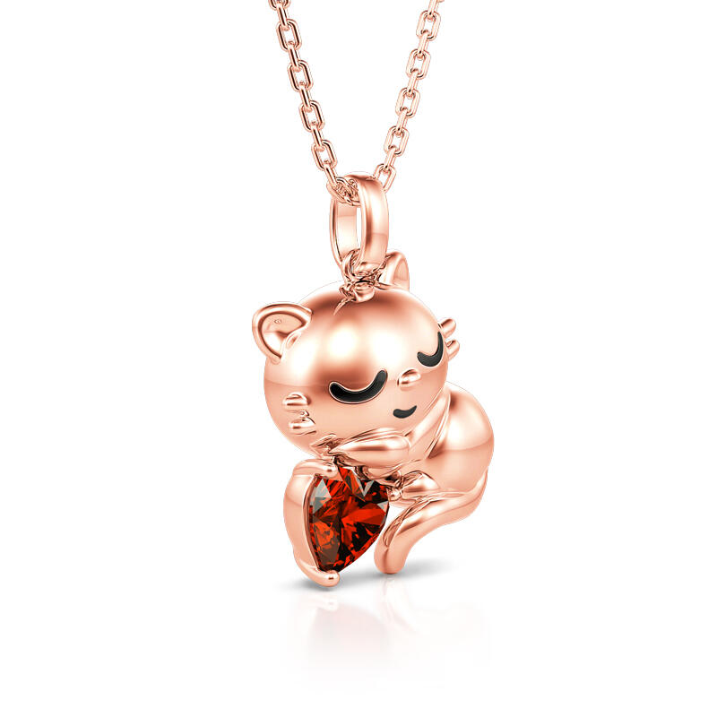 Jeulia Hug Me "Sweet Sleeping Cat" Heart Cut Sterling Silver Necklace