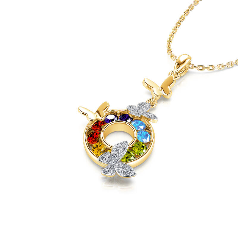 Jeulia Collar de mariposa en el círculo del arco iris de plata esterlina