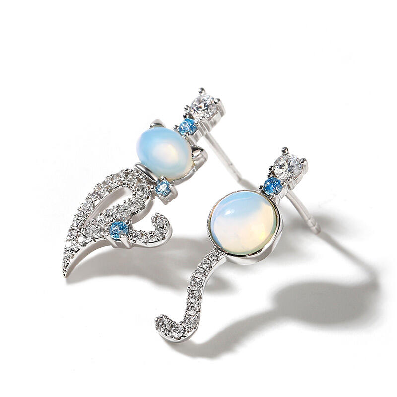 Jeulia 猫 ネコ シルバー ムーンストーン ピアス