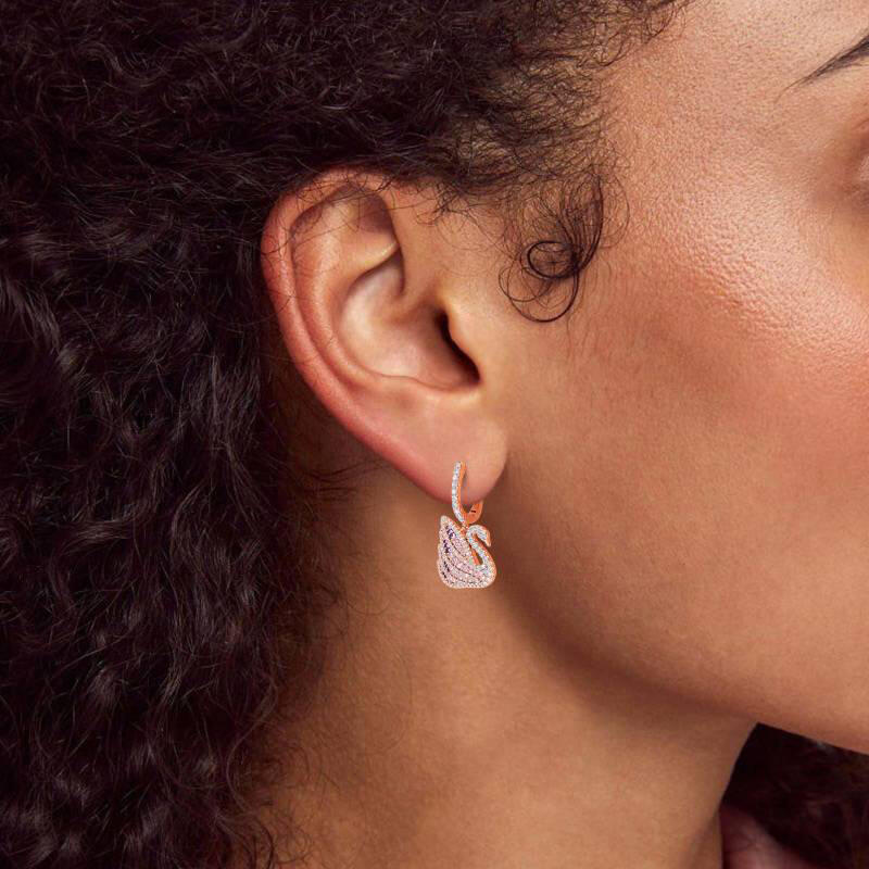 Jeulia Dreamy Swan Rose Gold Tone Sterling Silver Earrings