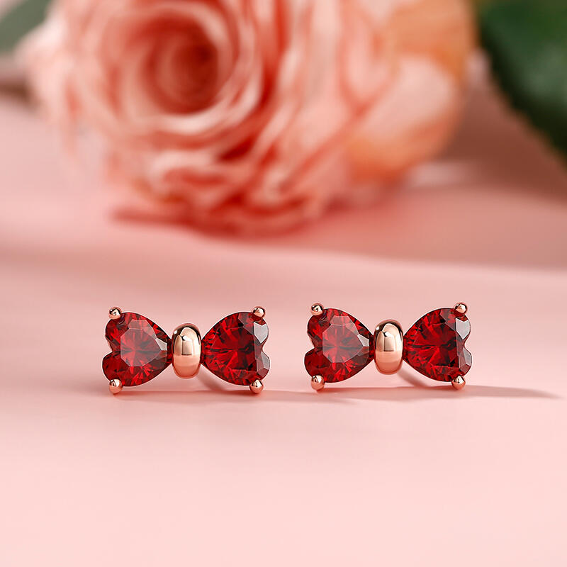 Jeulia "Lovable Bow" Heart Cut Sterling Silver Stud Earrings