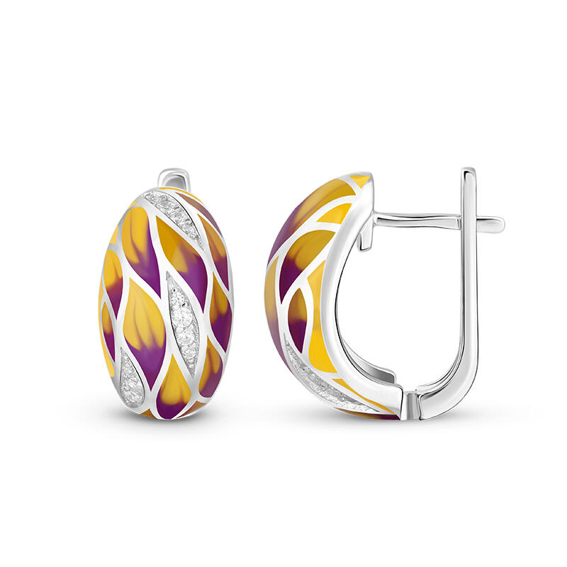 Jeulia "Swaying Leaves" Enamel Sterling Silver Hoop Earrings