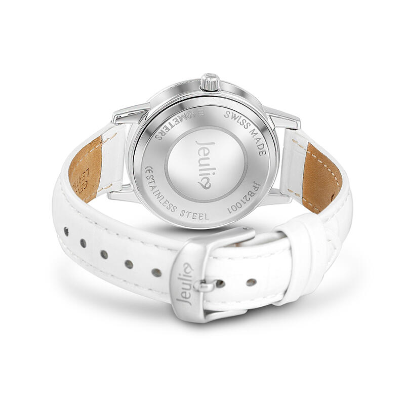 Jeulia "Dreamy Rainbow" Butterfly Design Quartz White Leather Watch with Ombre Dial