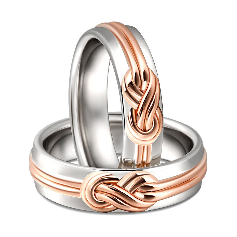 Jeulia "Eternal Connection" Knot Design Sterling Silver Couple Rings